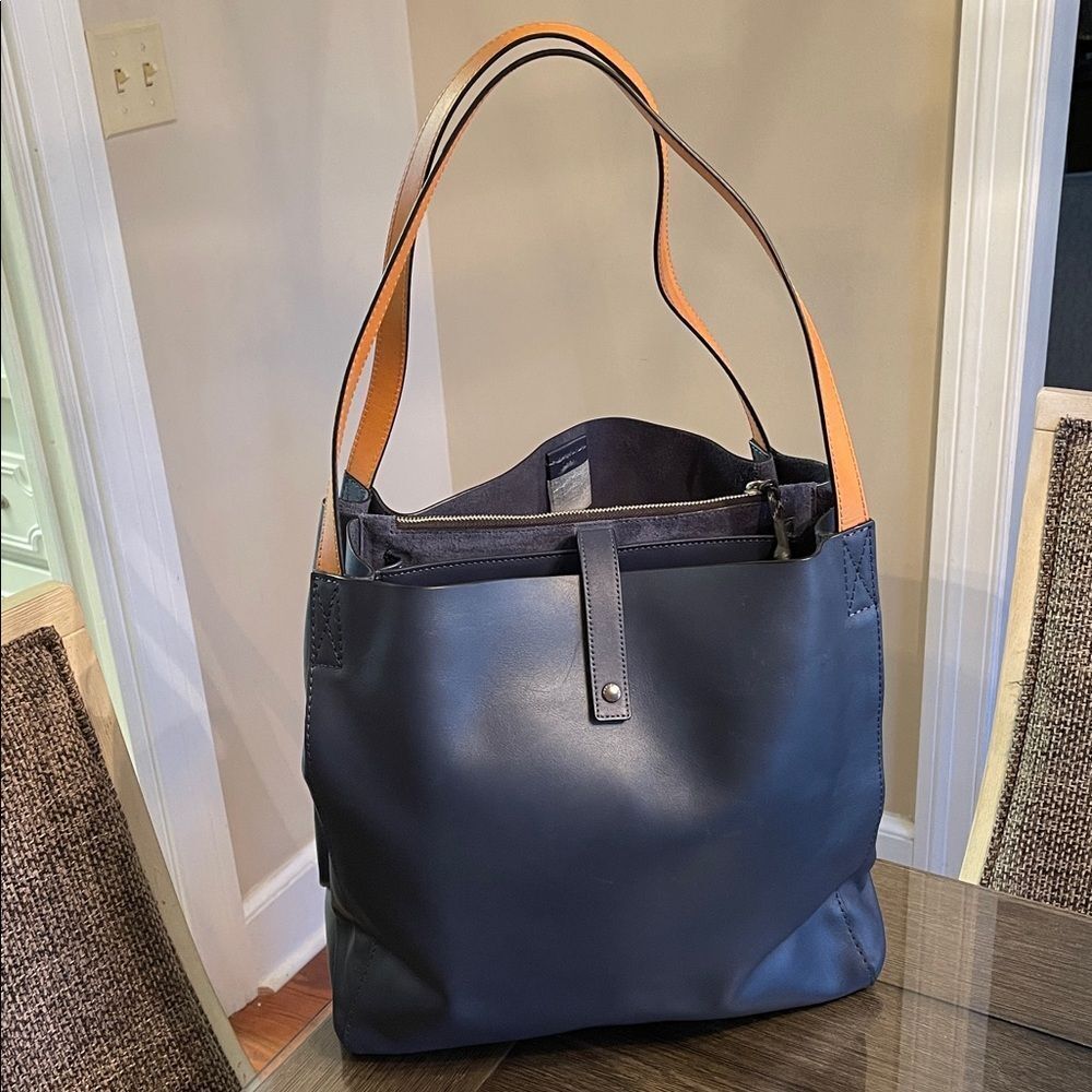 Rag & Bone Passenger Tote Stylish Navy Blue and Tan Shoulder Bag